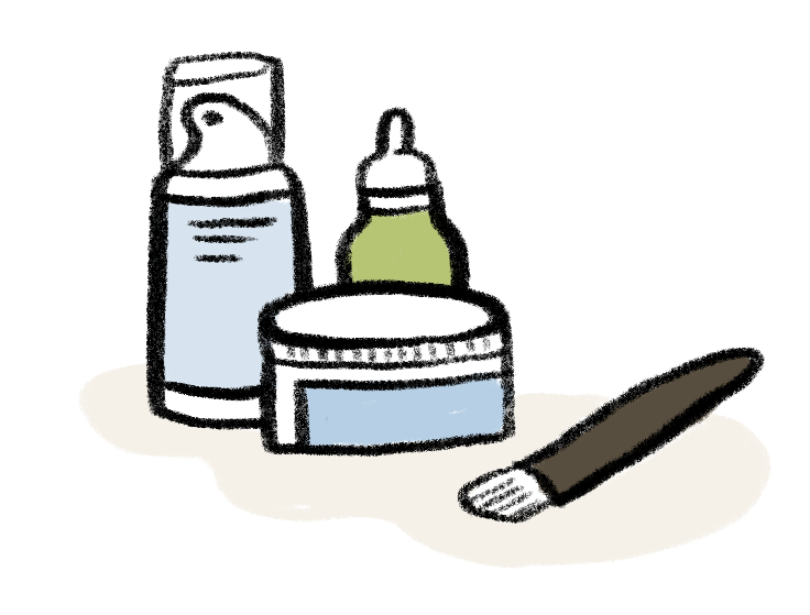 Illustrated skincare bottles